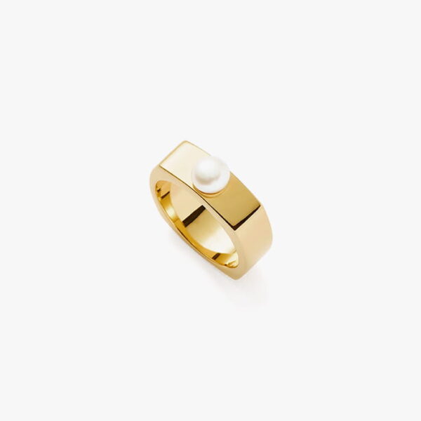 Button Pearl Square Chunky Ring